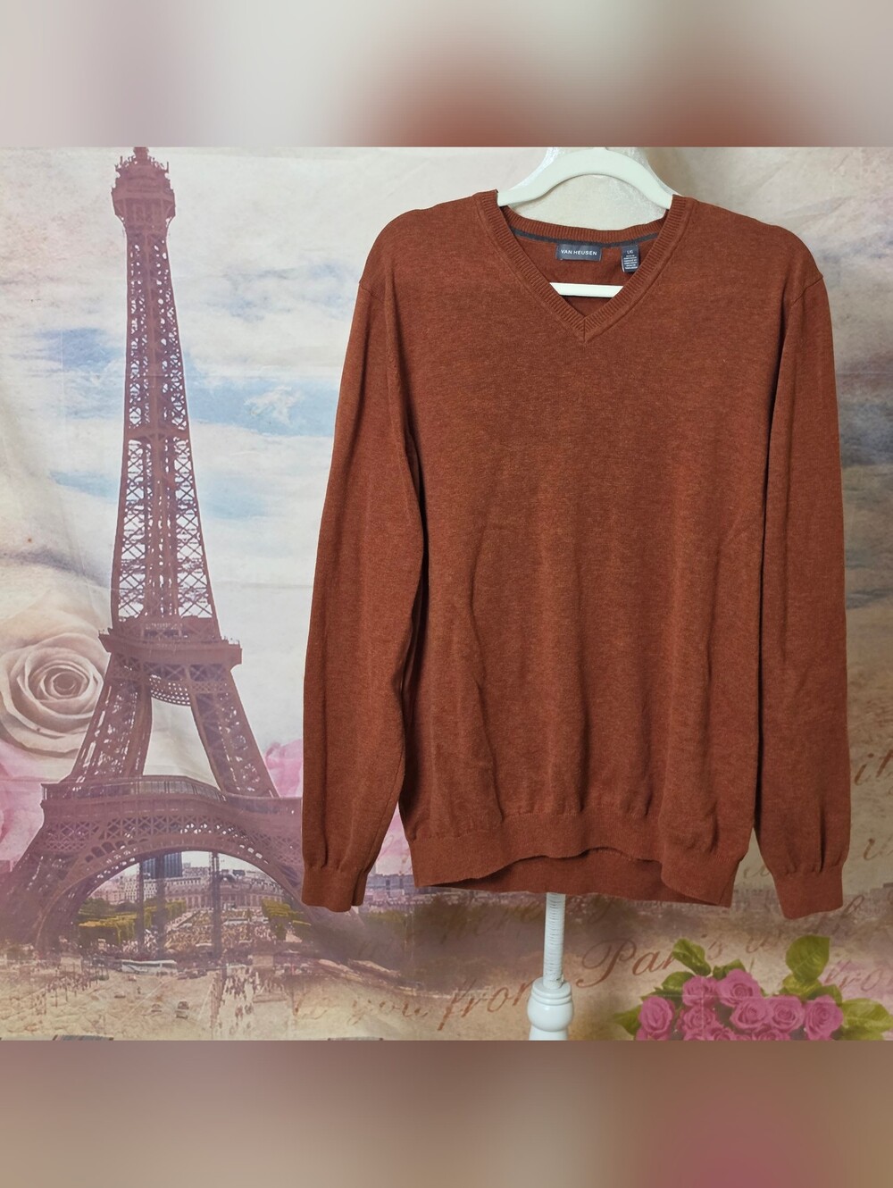 Van Heusen Men's V-Neck Sweater - Rust Sz L